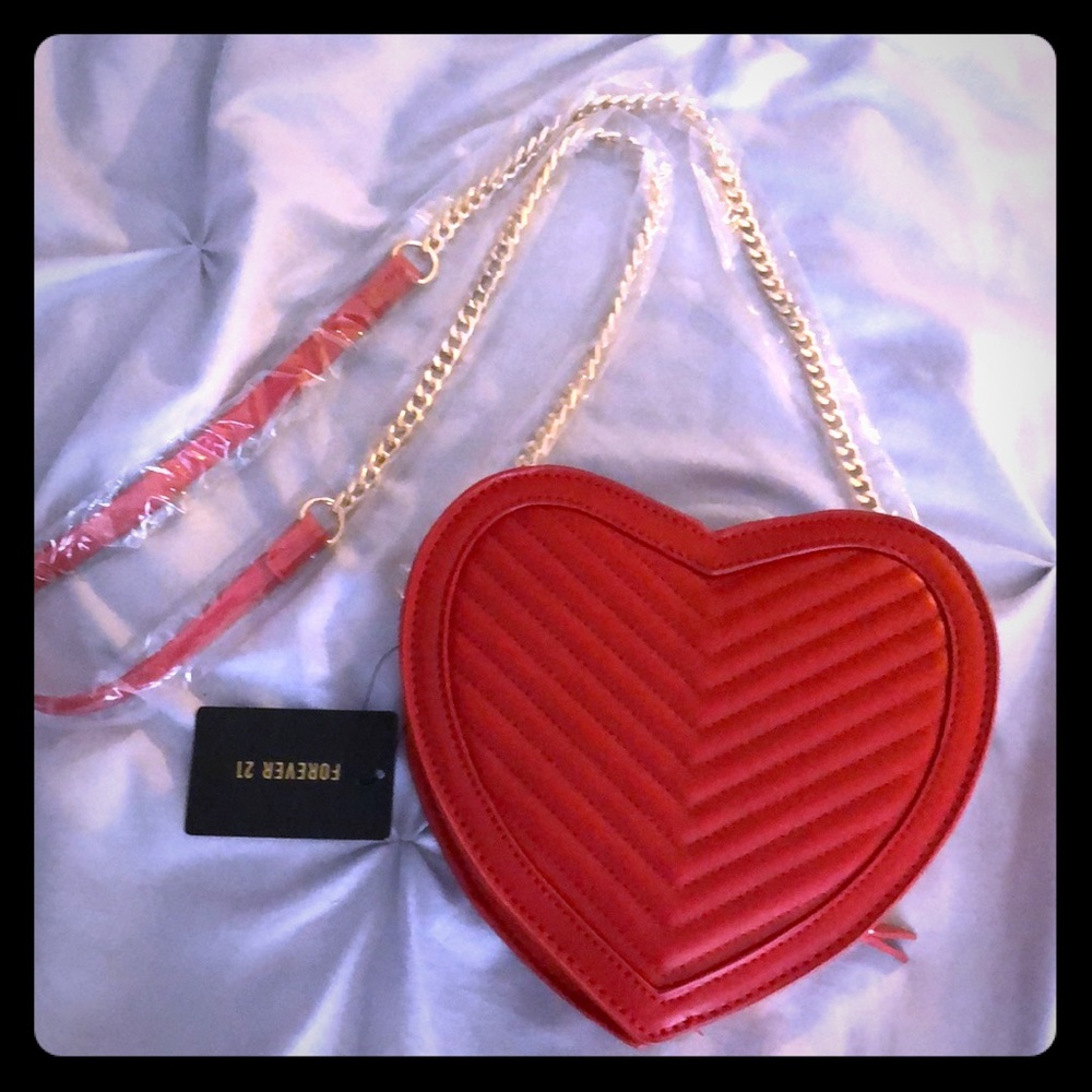 Forever 21 Quilted heart shaped red bag NEW